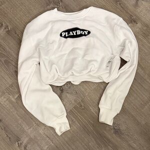 Playboy White Cropped Sweatshirt